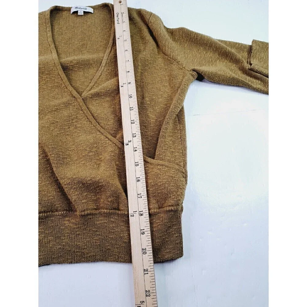 Madewell Wrap Front Pullover Sweater Coziest Yarn Tobacco Gold Brown Sz S Alpaca - Picture 5 of 6